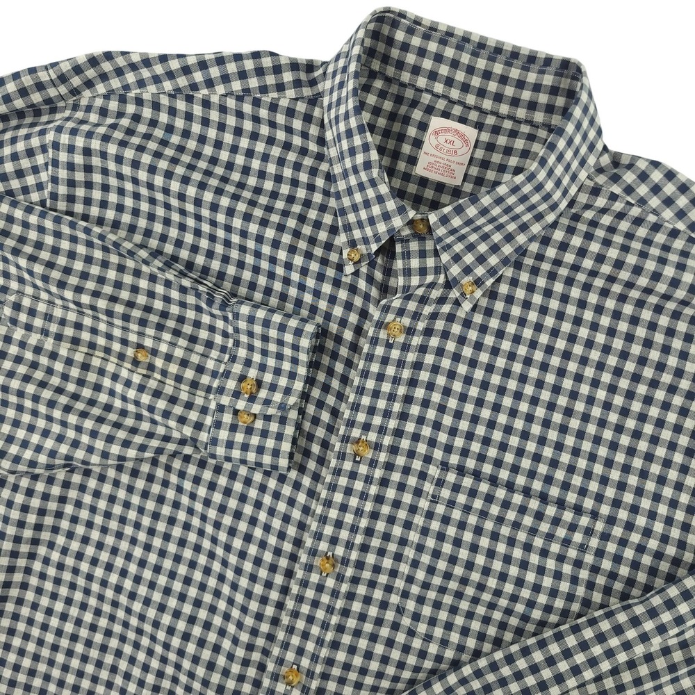 Brooks Brothers Dress Shirt Mens 2XL Blue Gingham Non Iron Supima Button Down